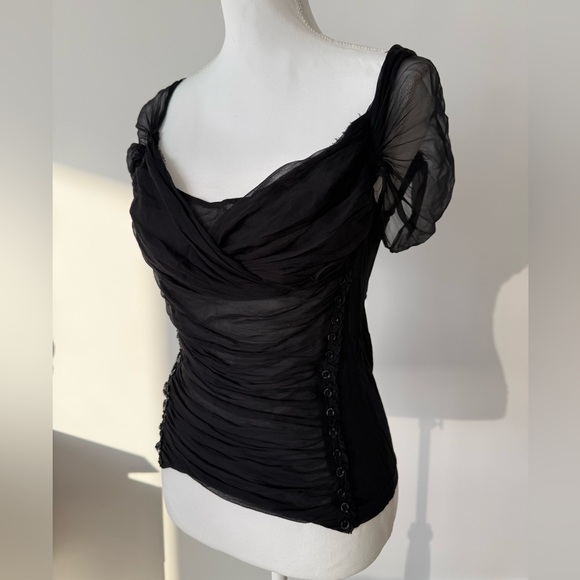Donna Karan Black Sheer Ruched Corset-Style Top - Picture 2 of 6